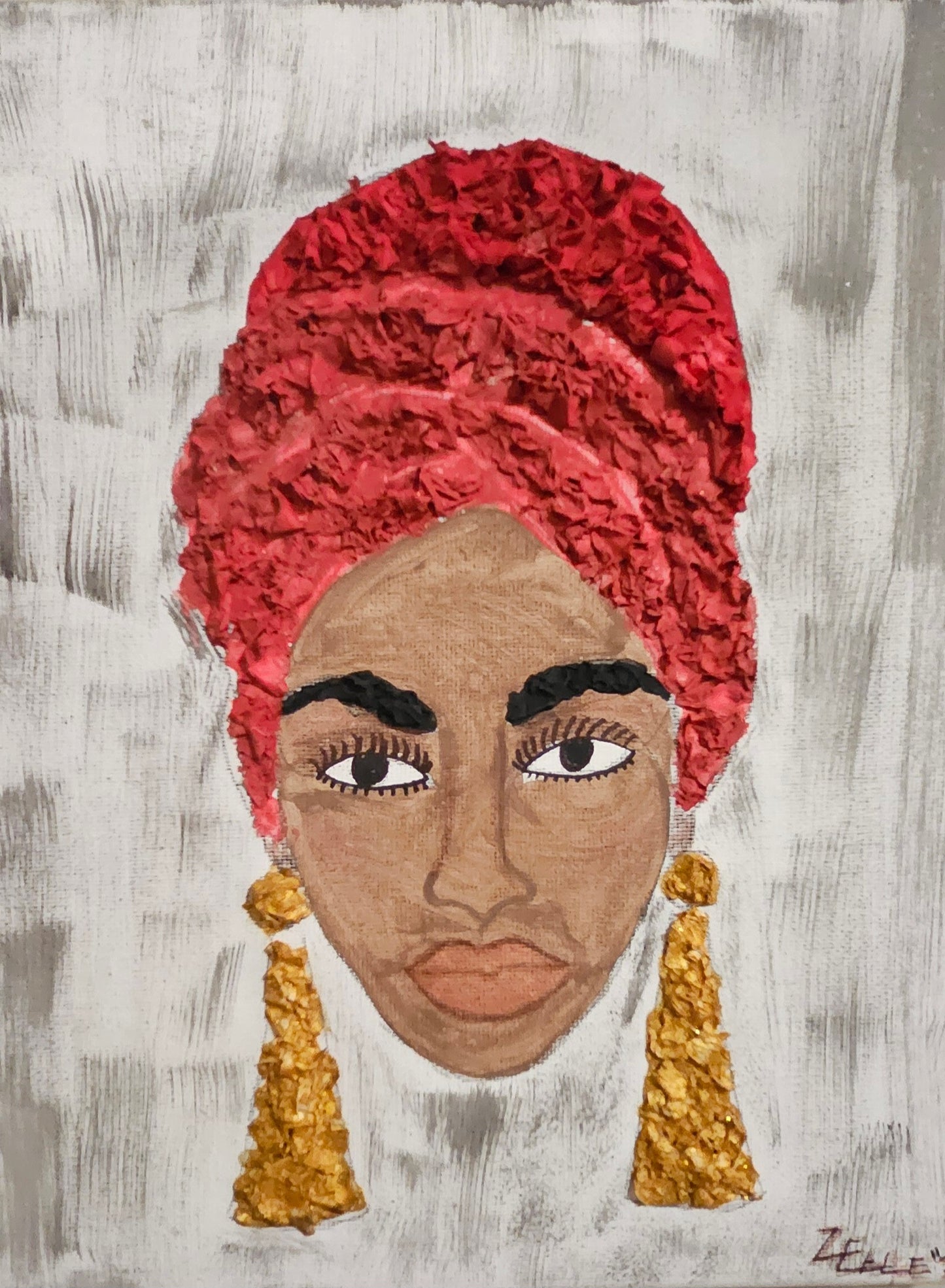 She Is / textured, metallic acrylic, cloth, unframed / 8x10