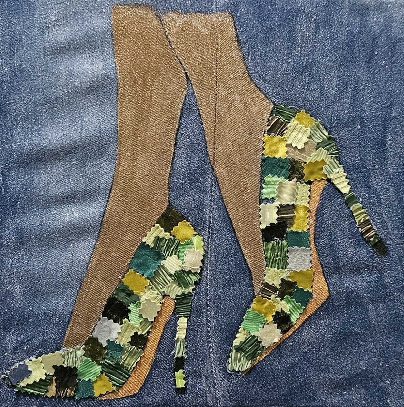 Green Shoes- fabric, canvas acrylic unframed