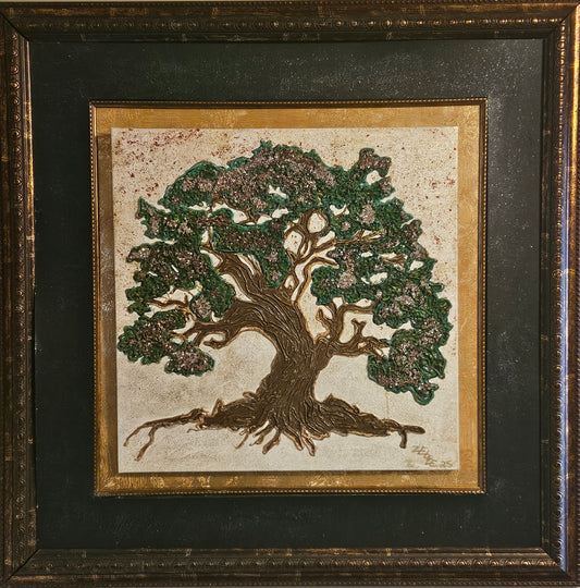 Tree of Life / acrylic, stone on canvas framed / 35x35