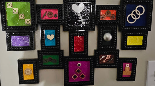 Untitled #0777 / acrylic, frames, wood, medal / 24x14