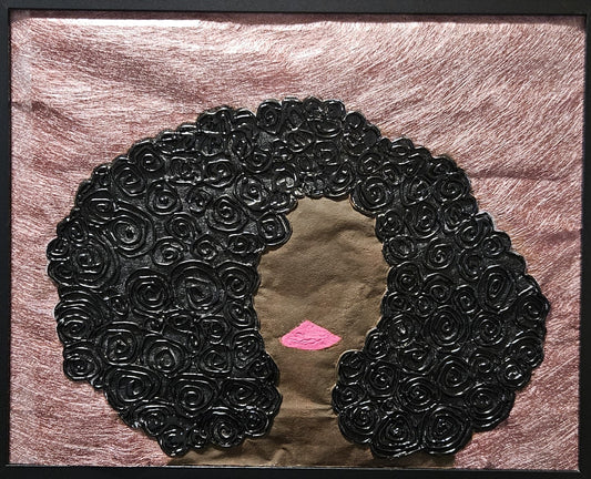 Curly- Acrylic, texture, handmade paper, framed